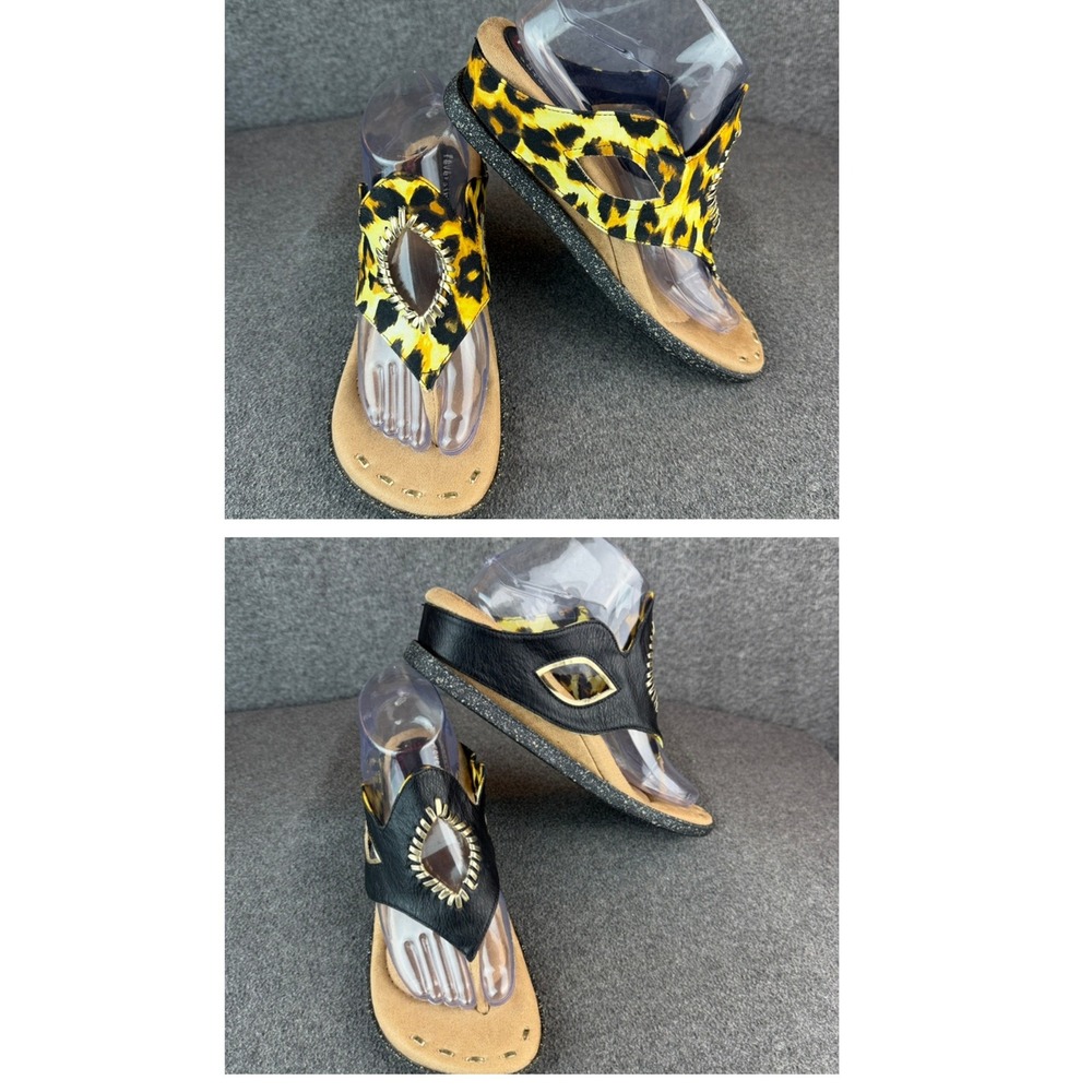 Modzori Reversibles Leopard Black Wedge‎ Sandals Thong Women's Size 9